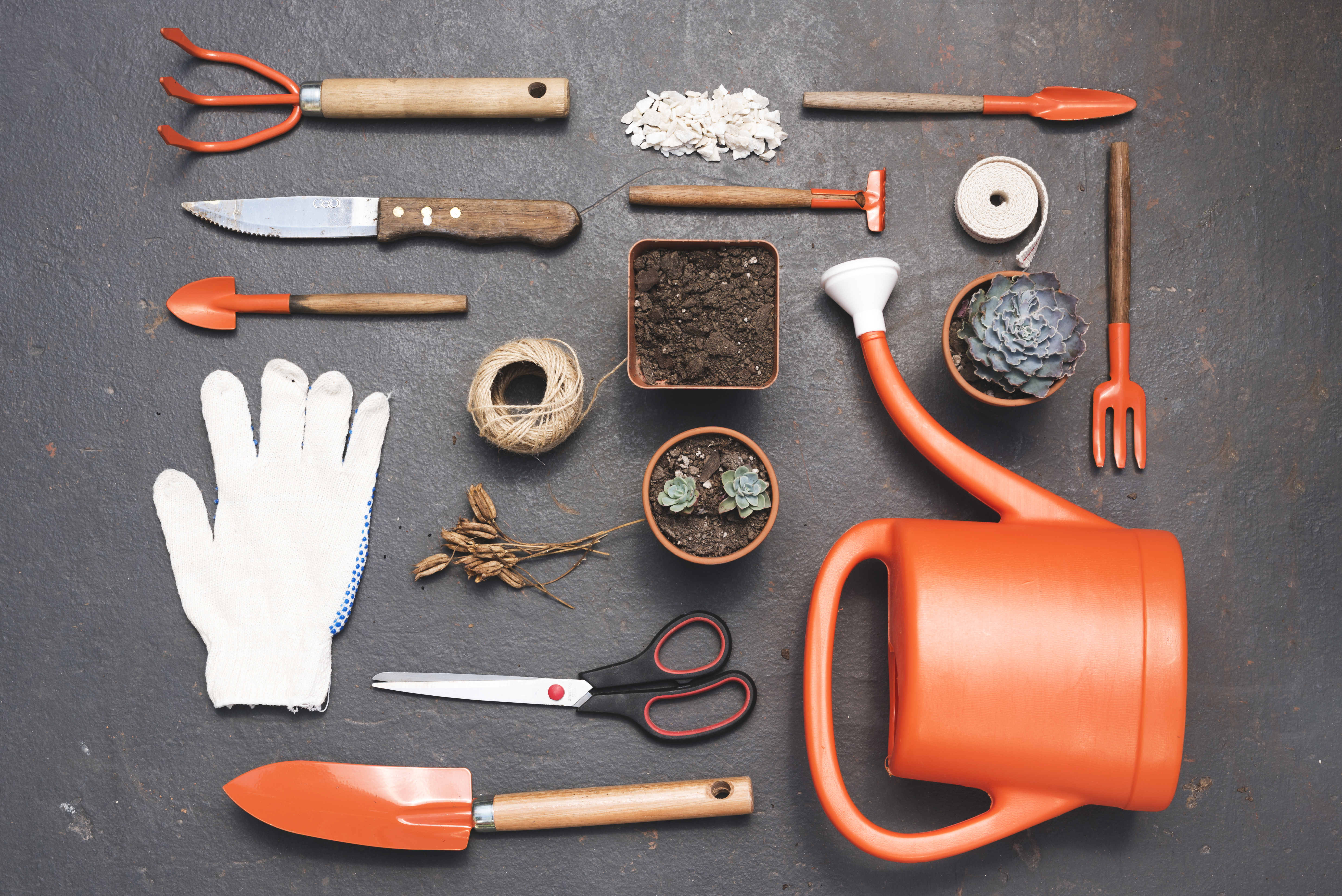 Garden tools being cleaned and stored